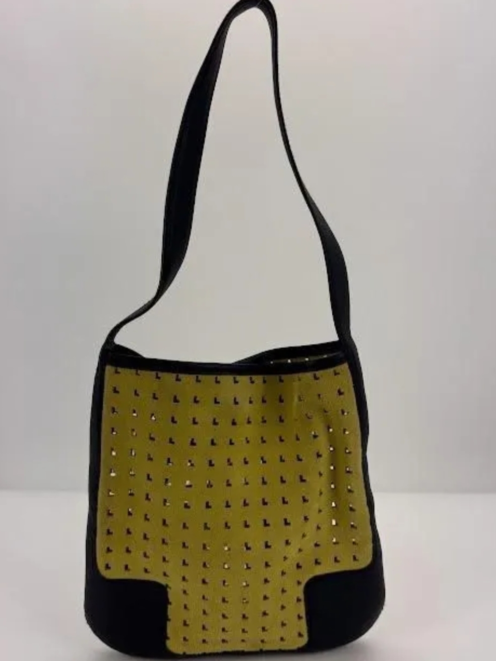 Loewe ANAGRAM punching Bag Two-Tone Shoulder Bag in Mustard Suede and Black